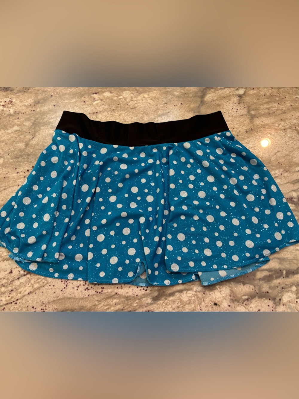 Sparkle Skirt Light - Blue Polka Dot Skirt with Black Waistband